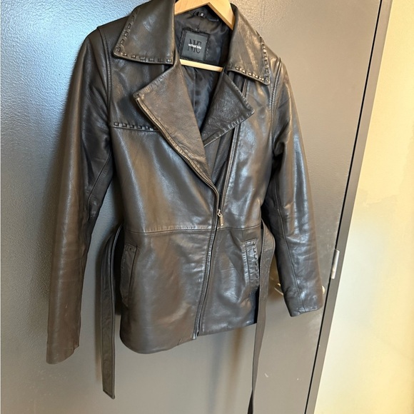 WHET BLU New York size 8 EUC/MINT lightly lined Lux leather belted side zip moto - Picture 7 of 16
